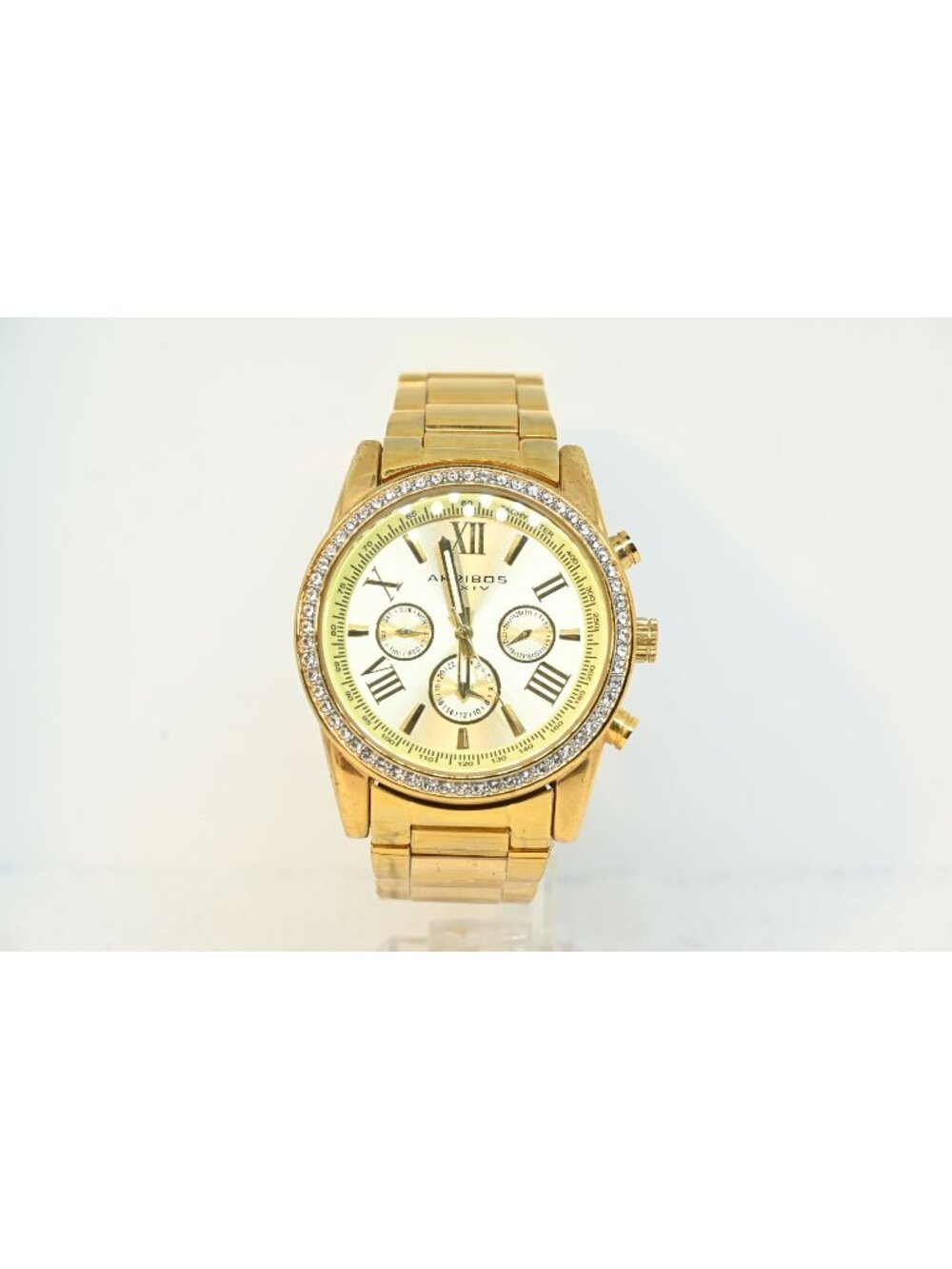 Akribos XXIV Glimmer AK872YG Womens Gold Tone Swarovski Crystal Watch 36mm